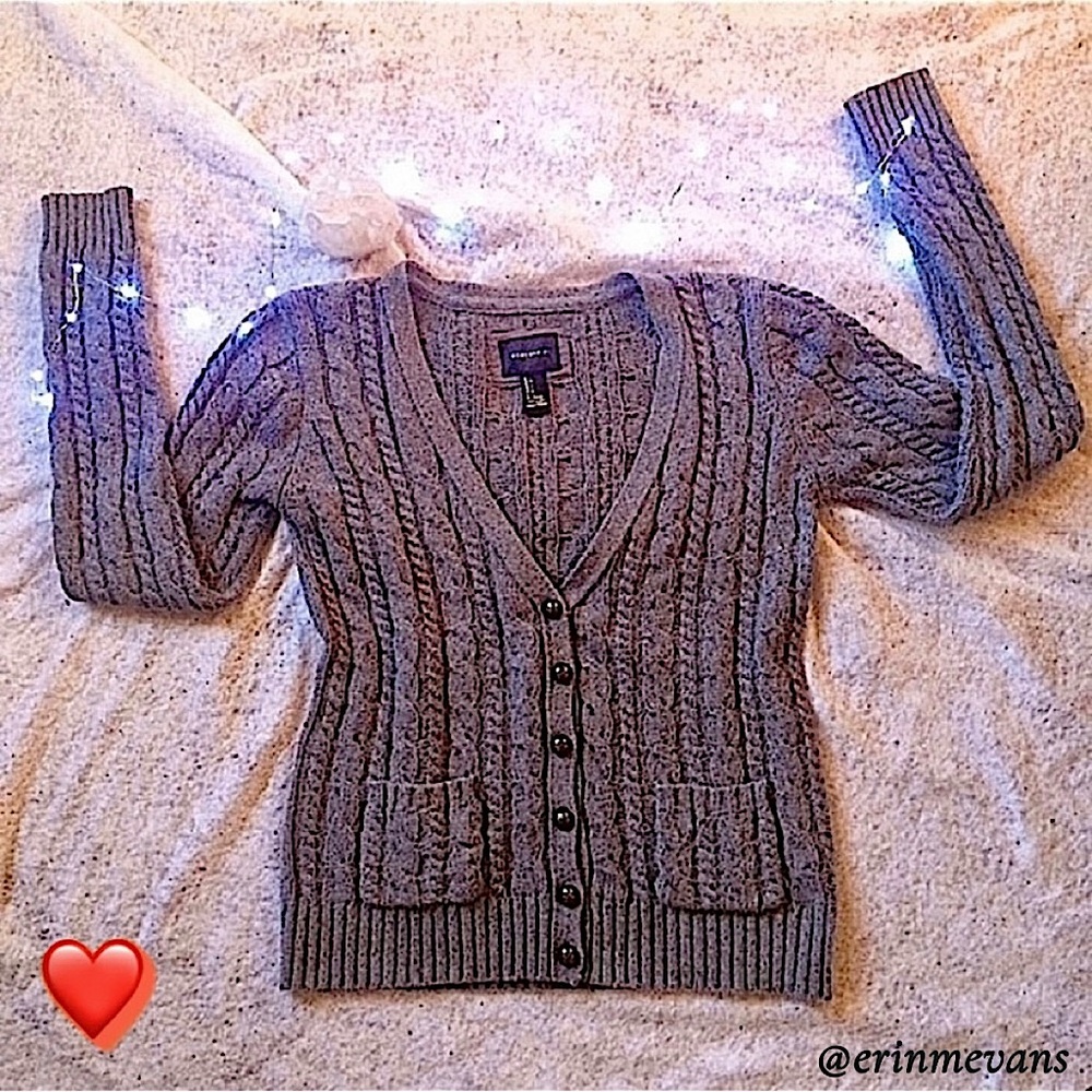 Forever 21 Sweater Cable Knit Cardigan Grey Juniors Large Clearance
